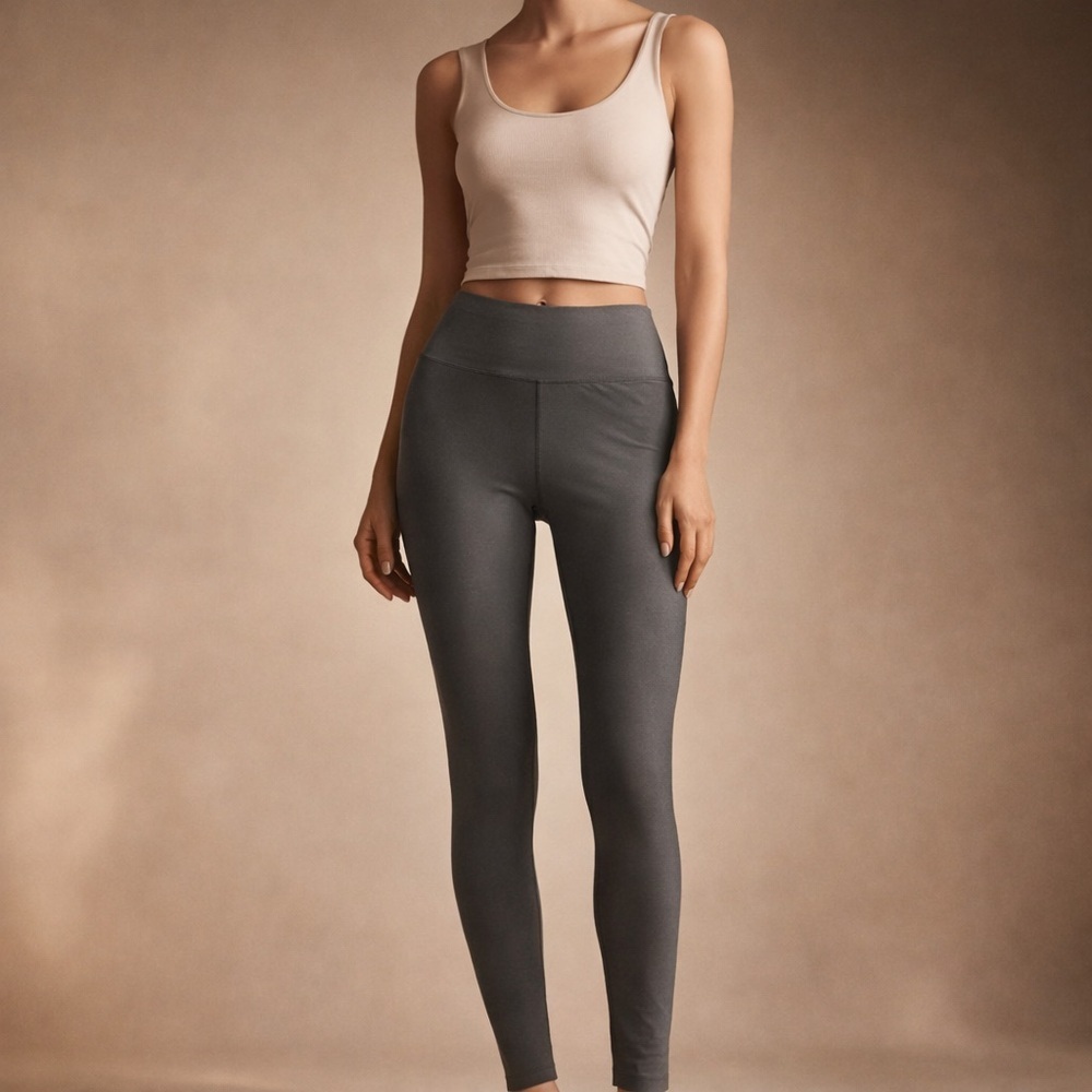 Gray High Waisted Leggings Sculpt Stretch Athleisure S-M